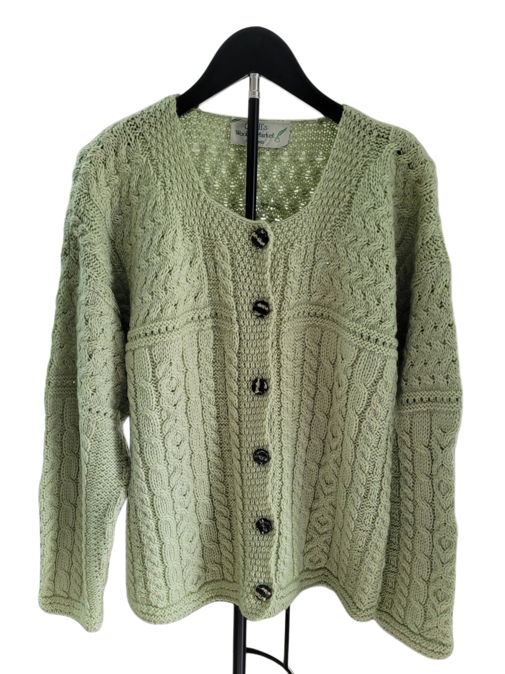 Light Sage Green Cable-Knit Button Front Cardigan